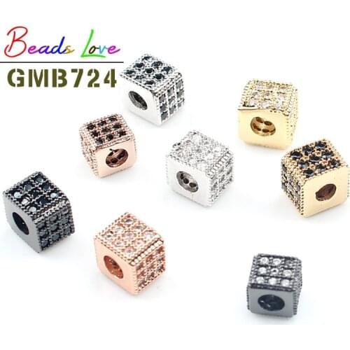 3pcs/lot 6*5mm Metal Micro Pave CZ Crystal Beads Square Shape Copper Spacer Beads for Jewelry Making DIY Charm Men Bracelets