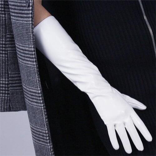 40cm Patent Leather Long Section Gloves Bright White Black Brown Patent Leather Red Emulation Leather PU Touchscreen PU74-40