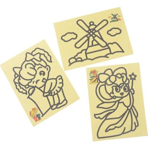 5Pcs Sand Art Painting Cards Handmade Colored Cartoon Drawing Toys Sand Art Kids Coloring DIY Crafts Learning Sand Painting