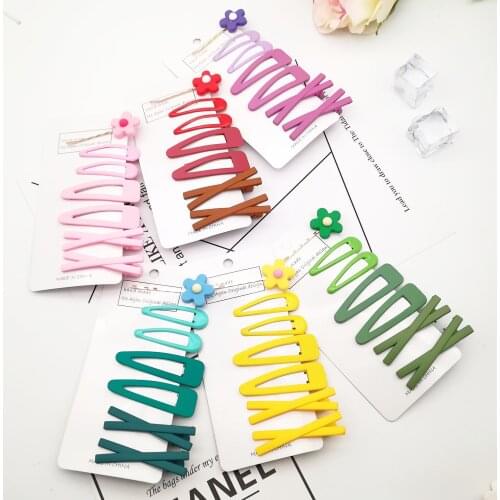 7 Pcs/Set New Lovely Cartoon Hair Clip Metal Candy Color Girls Hairpins Kids Headwear Women Hair Accessories Baby BB Clips
