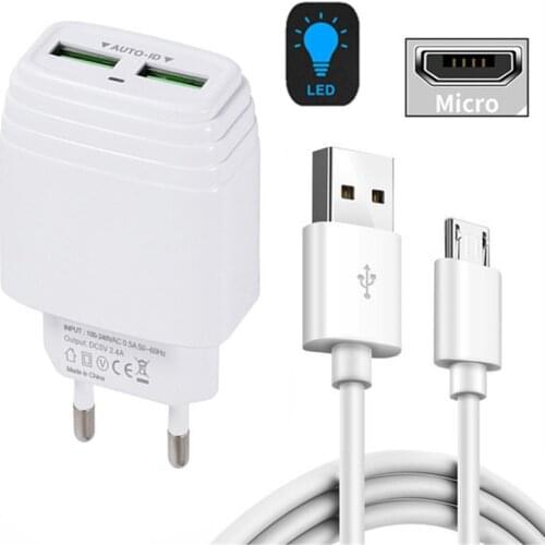 2.4A double USB Charge Adapter OPPO F7 A52 Realme XT X50 C3 X2 Phone Charger Type C Micro Cable For Xiaomi POCO X3 Redmi 4X 6A 9