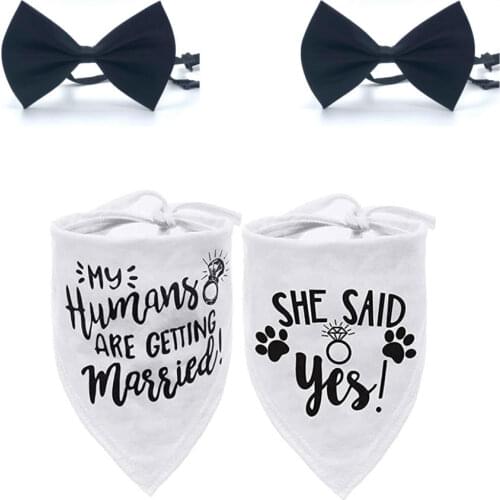 2Pcs Wedding Dog Bandana Wedding Props Pet Scarf Pet Decoration Accessories Wedding Black And White Saliva Towel