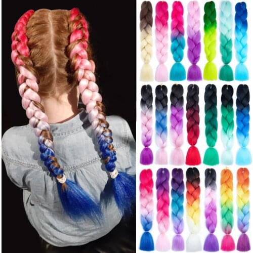 Long Synthetic Hair Braids Kanekalon Ombre Black Pink Crochet Braiding Box Braid Hair 24 Inch Braiding Hair Extension for Woman