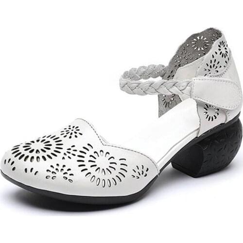 Promotion Cowhide Hollow Hole Shoes Classic Leather Sandals High Heeled Sandals 2020 New Summer Fashion Sandals Women Sandals