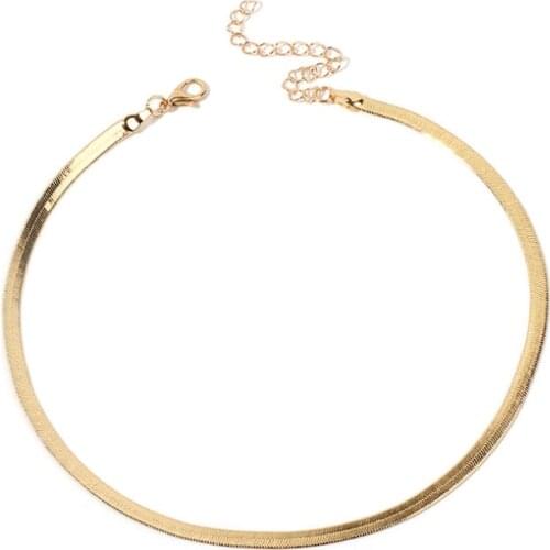 Trendy Street Style 18K Gold Plated Short Herringbone Chain Choker Necklaces For Women Minimalist Gold Chain Snake Necklace