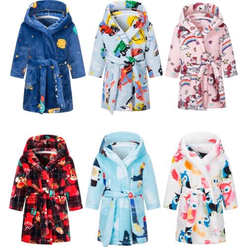 Children Bath Robes Flannel Winter Kids Sleepwear Robe Infant Pijamas Nightgown For Boys Girls Pajamas 2-10 Years Baby Clothes