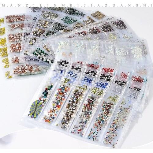 1 PC Crystal Glass Nail Art Rhinestone Decoration Mixed Size Clear AB Non Hotfix Flatback Gem for Nail Manicure Access SS04-SS20