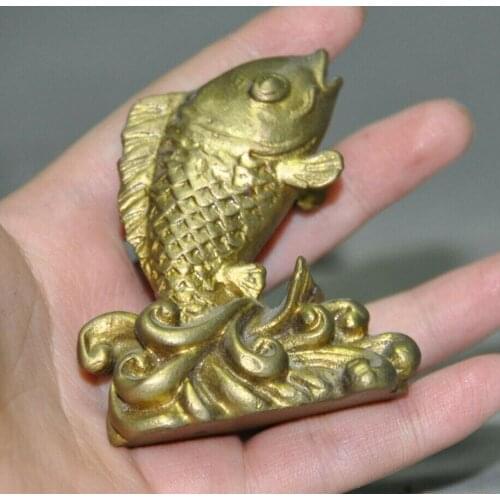 Collect China Culture Copper brass lucky Vintage Trinket fish Figurine Statue