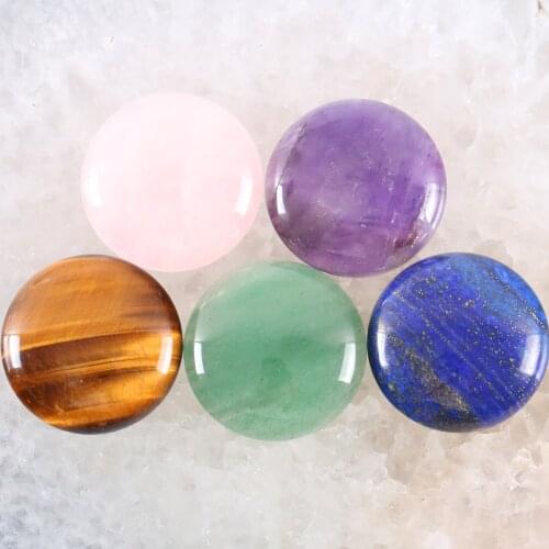 30MM Round Cabochon Natural Stone Gold Tiger Eye Blue Lapis No Drilled Hole Bead for Women Men DIY Jewelry Making Ring 2Pcs/Lot