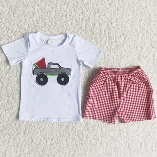 Fashion Toddler Baby Boys Clothes Truck Watermelon Embroidery Summer Boutique Kids Clothing Wholesale Children Clothes Boys Sets