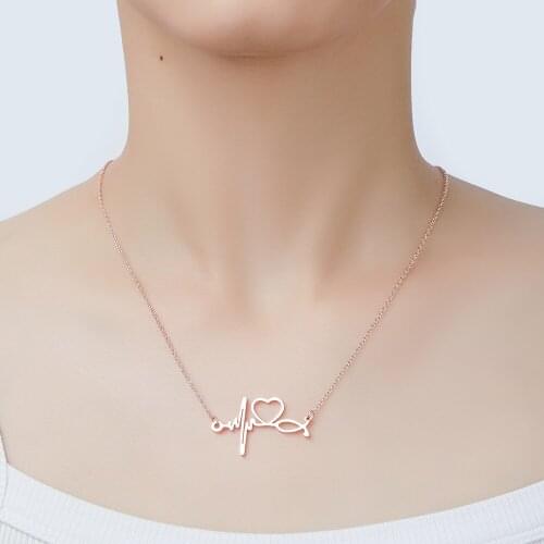 Fashion Electrocardiogram Necklaces for Women Heart Stainless Steel Chain Pendant Nurse Doctor Jewelry Necklace Lover Gift 2021