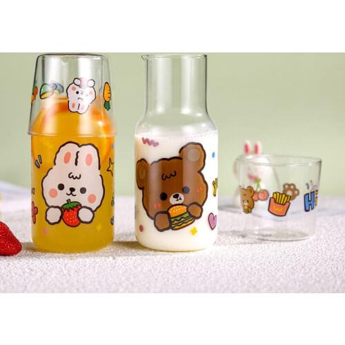 Japanese Style Milk Cup Cute Bear Motif Printing Summer High Capacity Creative Afternoon Tea Beverage Pot Kid Gift