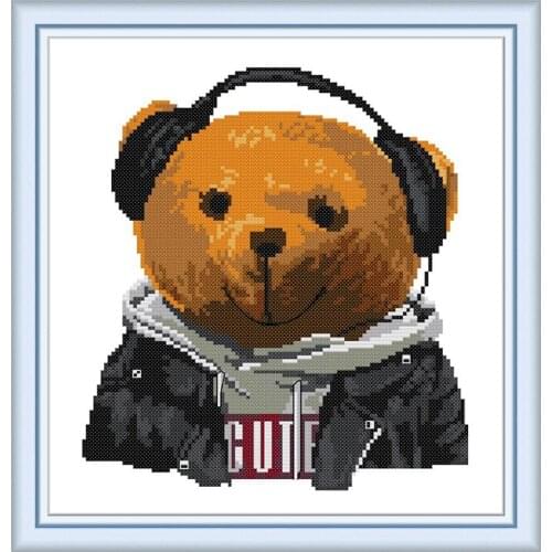 Music bear cross stitch kit aida 14ct 11ct count printed canvas stitches embroidery DIY handmade needlework