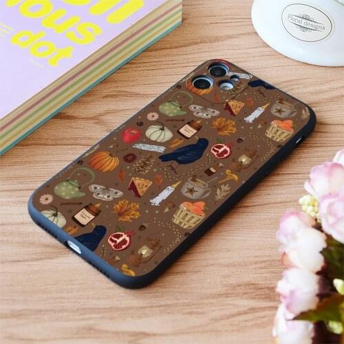 For iPhone Mabon Fall Equinox Pattern Rusty Brown Print Soft Matt Apple iPhone Case 6 7 8 11 12 Plus Pro X XR XS MAX SE