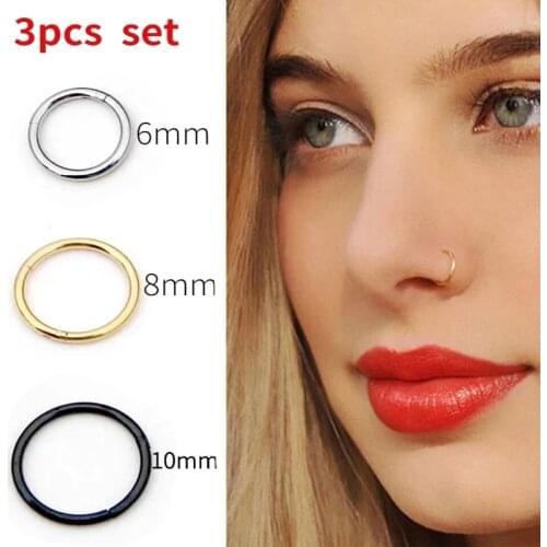 3pc Set Nose Ring Clips Septum Ring Hoop Cartilage Tragus Helix Small Piercing Nose Rings For Women Body Jewelry Accessories