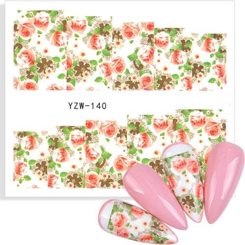 1 Sheet Pink Roses Watermark Nails Sticker Anime Leopard Green Tree Leaf Flower Slider For Spring Manicure DIY Decal