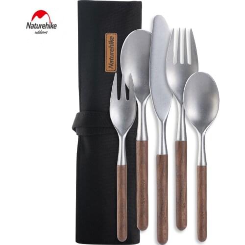 Naturehike Fork Spoon Knife Set Cutlery Forks Knives Spoons Stainless Steel Dinner Dinnerware with Wooden Handle Dropshipping