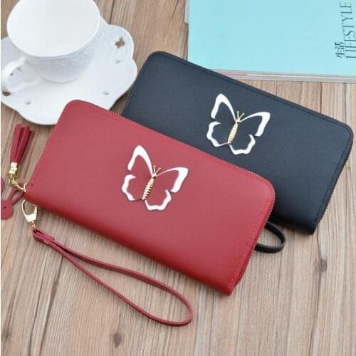 2020 new Long Wallet womens zipper wallet zero wallet Korean butterfly handbag large capacity mobile phone bag