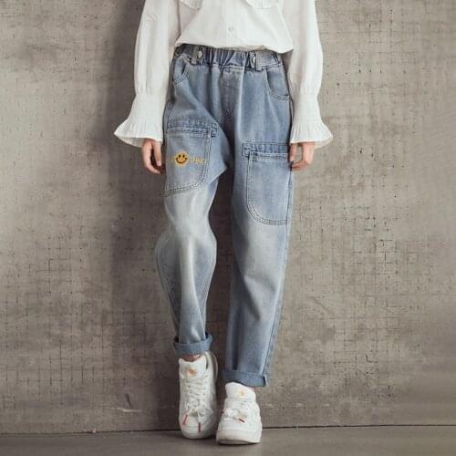 8 10 years Girls Autumn Casual Jeans Loose Soft Elastic Waist Teen Girls Denim Pants