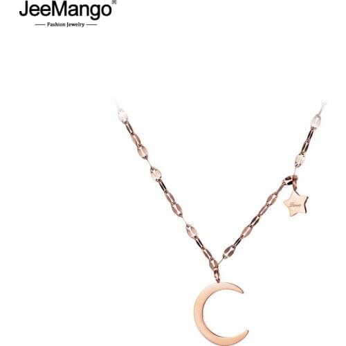 JeeMango Trendy Titanium Steel Moon & Stars Choker Pendant Neckalces Jewelry Lovely Chains Necklace For Women Kolye JN17041