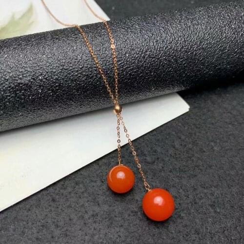 Shilovem 18K yellow Gold real Natural south Red agate pendants necklace fine plant Jewelry classic gift plant mymz889903nh