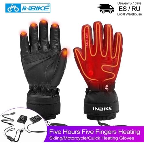 INBIKE Electric Heating Ski Gloves USB Rechargeable Heated Gloves Winter Thermal Snowboard Gloves Waterproof Snowmobile Gloves