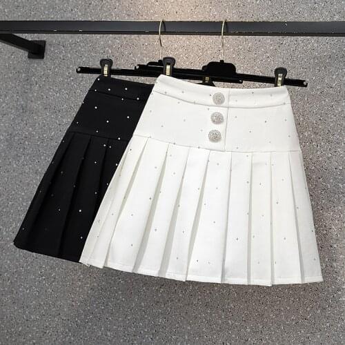 Diamond Pleated Mini Skirts Women High Waist Three Buttons Summer Skirt Designer Shorts Skirts Korean Zipper A-Line 2021 Z615