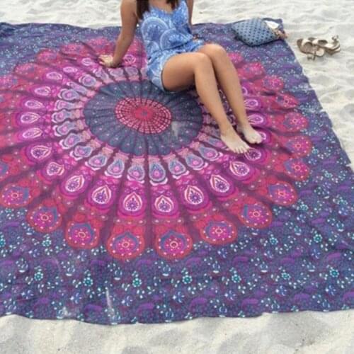 Beach Towel Round Folding Wall Hanging Quick-Dry Throws Mandala Outdoor Picnic Mat Peacock Camping Carpet Swimming Towel 150x200
