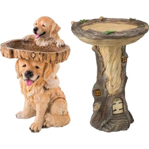 Resin Pedestal Bird Bath Fountain Yard Garden Decoration Resin Dog/Stake Statue Bird feeder Bowl Sculpture Lawn Decorations