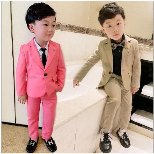 Pink/ apricot Boys Suits for Weddings Arrival Solid Boys Wedding Suit Formal Suit for Boy Kids Wedding 2pcs Suits Blazer Boys
