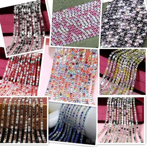 SS6 SS8 SS10 SS12 Rhinestone silver Cup Claw Chain multi color dense crystal rhinestones Copper Alloy claw chain ,10m/lot , B008