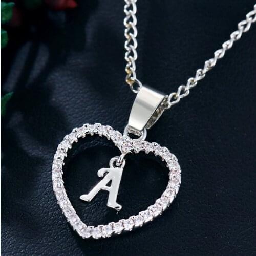 Silver Jewelry Name Initials Heart Pendant Necklace 26 Letters Zircon Love Necklaces Girls Gifts the First Letter Accessories