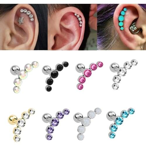 1PC Crystal Stud Earrings Cartilage Helix Earring Set Tragus Zircon Stainless Steel Earing Piercing for Women Body Jewelry 16G