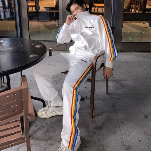 Palm Angels rainbow stripes zipper sports mens womens suit 888956161