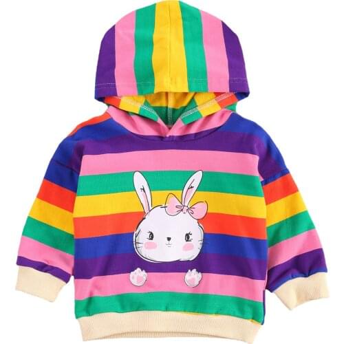 1-6Years Toddler Baby Boys Girls Sweatshirts Colorful Rabbit Printed Striepd Hoodies Long Sleeve Pullover Top Outfits Autumn