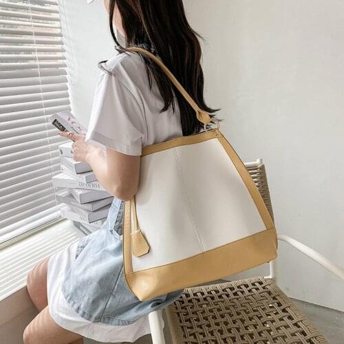 Large capacity single shoulder diagonal tote bag Contrasting color all-match PU commuter bucket bags Girls small fresh handbag