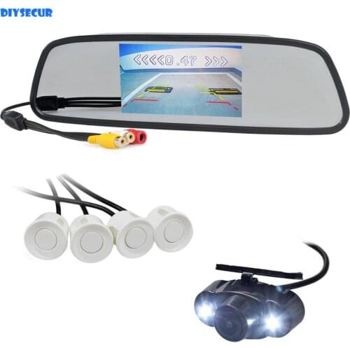 DIYSECUR 5" Rear View Car Mirror Monitor + Video Parking Radar + LED Rear View Car Camera Parking Assistance System