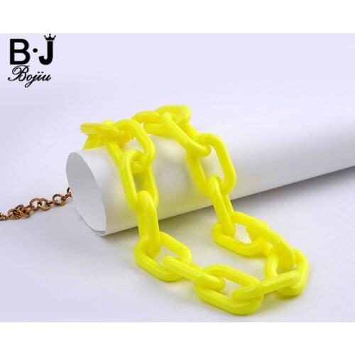 BOJIU Plastic Chain Links Resin Pink Green Yellow Choker Collar Necklace For Women Charm Fashion Link Chain NKS070