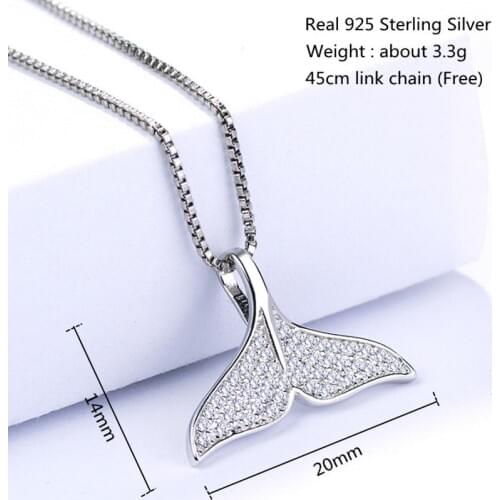Real 925 Sterling Silver Necklaces Women Exquisite Micro-inlaid Zircon Blue Dolphin Fishtail Necklace for Women Fashion Jewelry