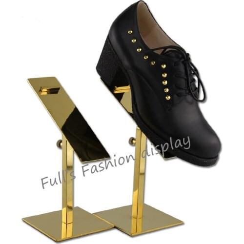 10pcs Wholesale fashion gold stainless steel shoe tree showing shelf holder adjustable matel shoes display stand rack JF01