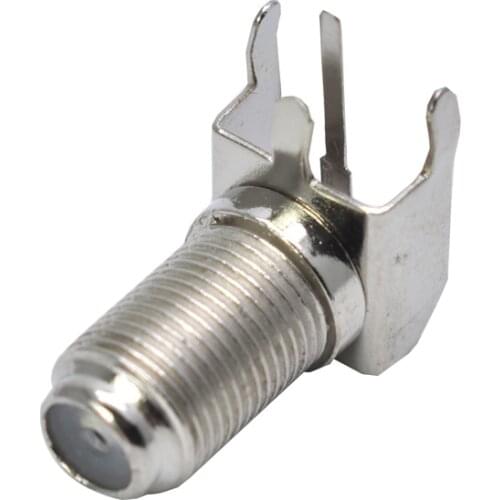 100pcs/lot F Female Jack Right Angle PCB Mount CATV Cable TV Plug Socket Adapter Metal Nickel Plated F Coaxial Adapter