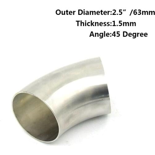 2.5'' 63mm 304 Stainless Steel 45 Degree Exhaust Bend Elbow Pipe Thickness 1.5mm