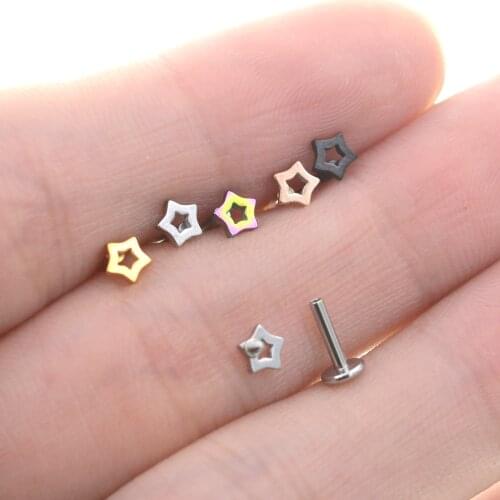 2Pcs 16G 6/8mm Bar Lovely Mini Star Nose Stud Earrings Ear Piercing Helix Tragus Lobes Cartilage Conch Labret Lip Ring Jewelry