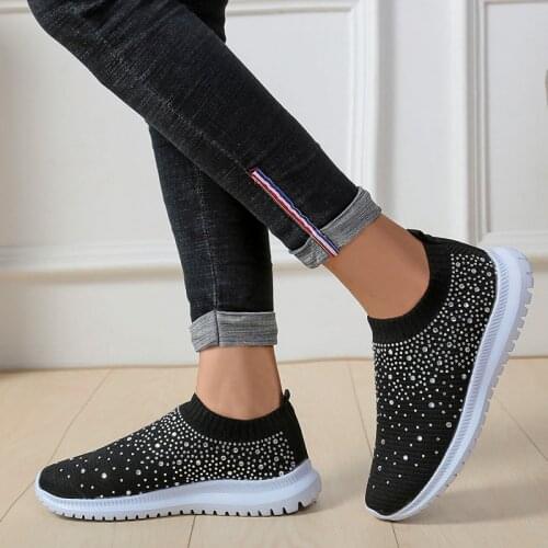 2020 Fashion Bling Sneakers Women Sock Shoes Sneakers For Woman Casual Shoes Ladies Slip On Flats Shoes Female Vulcanize Shoes