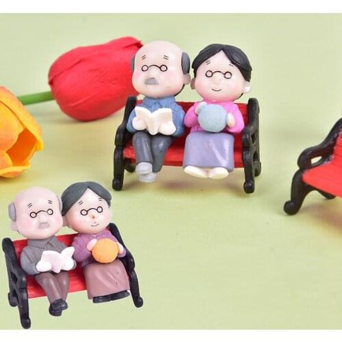 3PCs/set Creative Old Couple Chair Resin Craft Show Simulation Animal Folk Craft