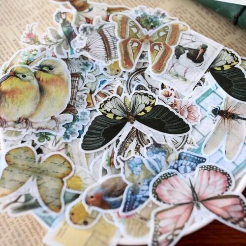 60Pcs/pack Butterfly/flower/map/clock Pattern Vintage Sticker Pack Creative DIY Decorative Handmade Adhesive Stickers Supplies