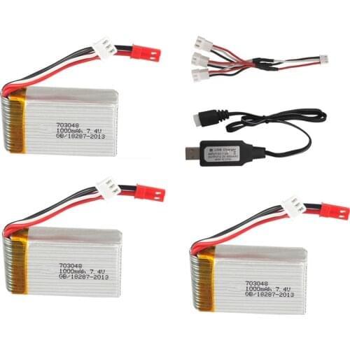 7.4v 1000mAh 703048 Lipo Battery + 3 in 1 Charger Set For MJXRC X600 U829A U829X X600 F46 X601H JXD391 FT007 RC Toy Spare Parts