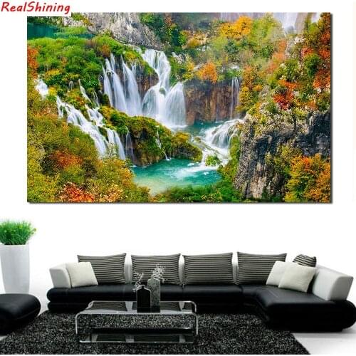 5D Diy Diamond Painting Cross Stitch full Square Diamond Embroidery Autumn waterfall picture for room Decor H1257