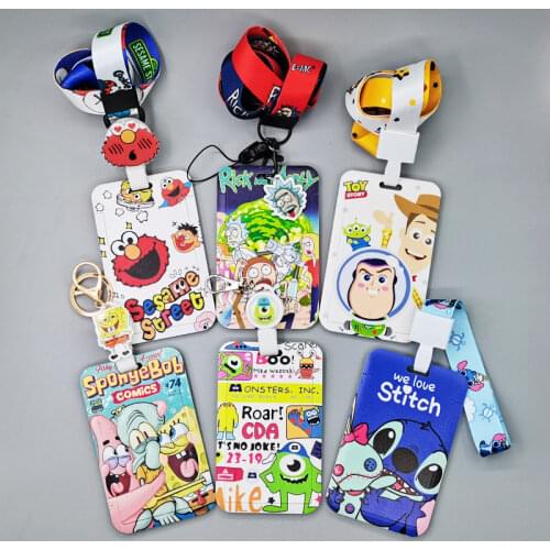Anime Disney Stitch Dolls PVC Card Student Campus Card Hanging Neck bag Cartoon figure Card Holder Lanyard ID Card Toys