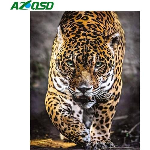 AZQSD Diamond Embroidery Leopard Diamond Painting Full Square Animal Home Decoration Needlework Picture Of Rhinestones